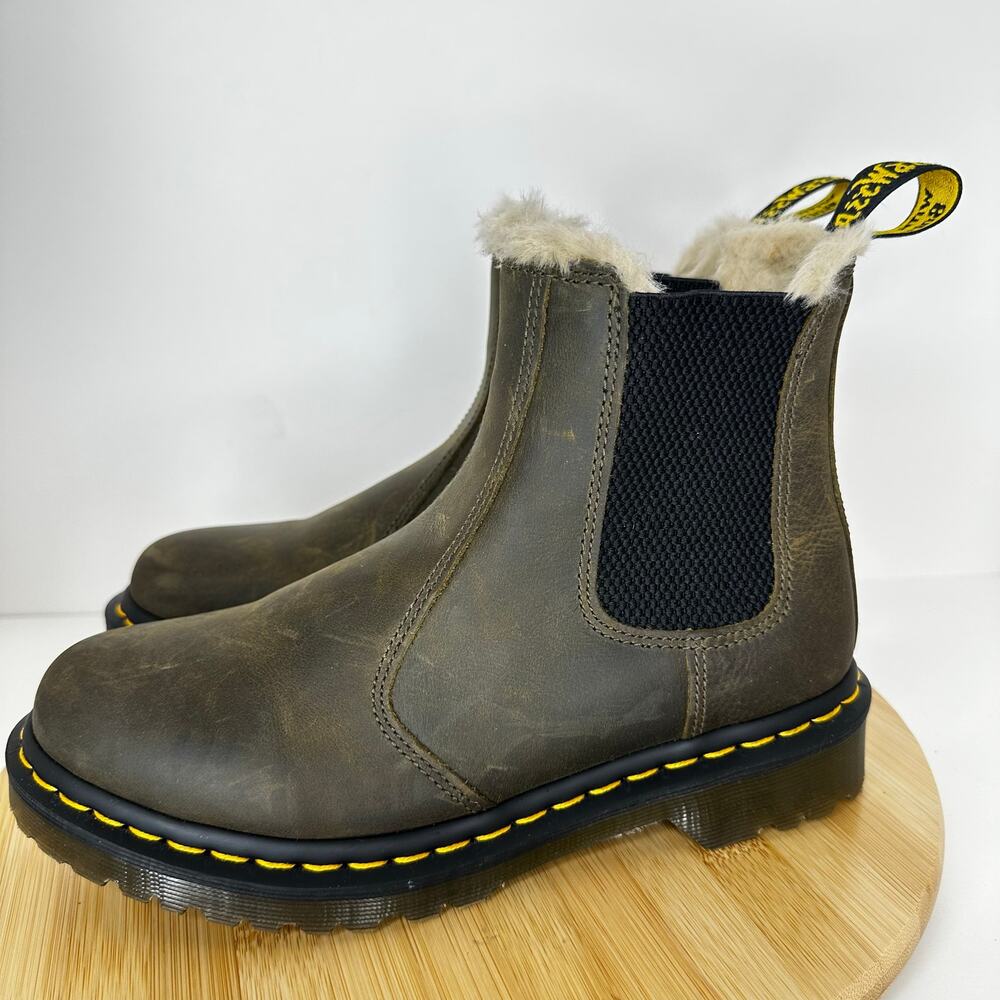 Dr. Martens 2976 Leonore Faux Fur Lined Leather Chelsea Boots Slip On Size 8 - Picture 3 of 6